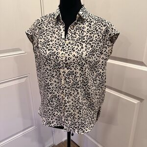 LOFT Black and White Animal Print Button Down Shirt